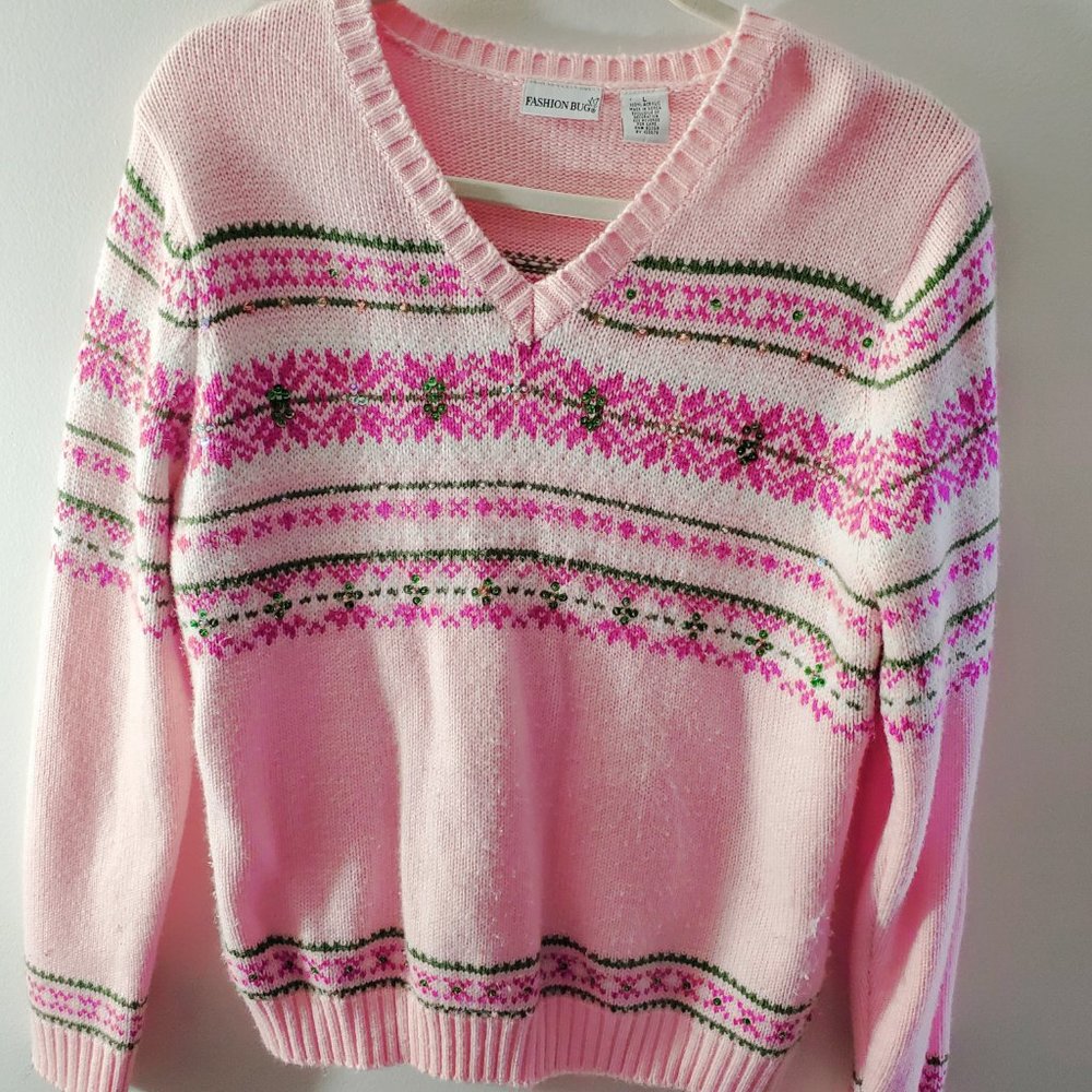 Vintage Fashion Bug Pink Christmas Sweater